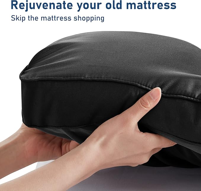 Queen Mattress Topper Extra Thick Pillowtop Mattress Pad Cover Cooling and Plush with 8-21 Inch Deep Pocket 3D Snow Down Alternative Fill Black