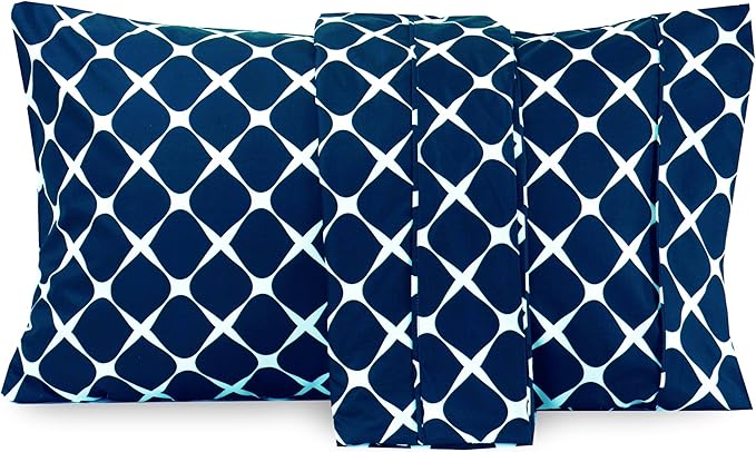 Elegant Comfort Luxury Ultra-Soft 2-Piece Pillowcase Set - 1500 Premium Hotel Quality Microfiber Double Brushed - Wrinkle Resistant, King Size, Bloomingdale Pattern Navy Blue