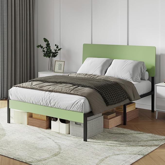 Novilla Full Size Bed Frame with Modern Wooden Headboard, Easy Assembly & Noise-Free, Under-Bed Storage, Sturdy Metal Platform for Bedroom & Guest Room, No Box Spring Needed