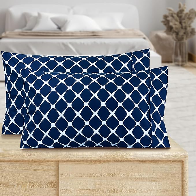 Elegant Comfort Luxury Ultra-Soft 2-Piece Pillowcase Set - 1500 Premium Hotel Quality Microfiber Double Brushed - Wrinkle Resistant, Standard/Queen, Bloomingdale Navy Blue