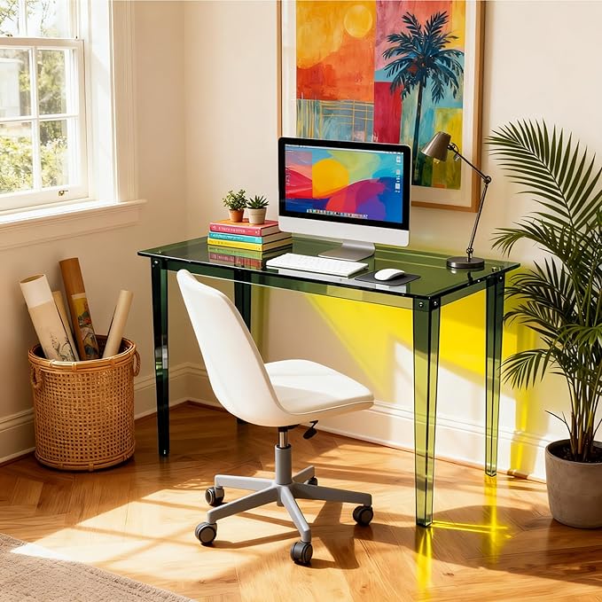 Acrylic Desk, Clear Modern Writing Table for Home Office (Green, Nomal)