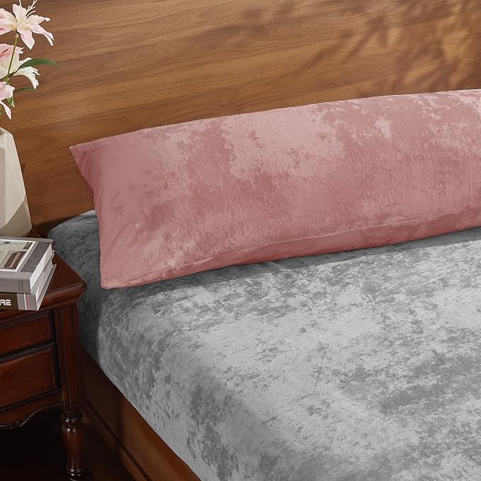 BEDELITE Velvet Body Pillow Cover with Zipper, Soft and Plush 20x54 Long Pillow Case, Velvety Smooth and Cozy Body Pillow Pillowcase for Bedroom and Couch, for All Seasons(Dusty Pink)
