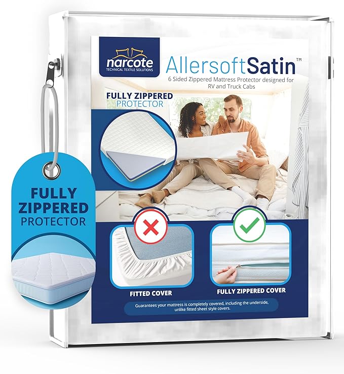 RV 6 Sided Zippered Mattress Protector with Secure Locking Zipper for 53x80 Full Long. Creates a Natural Seal Around Your Mattress from Dust, Pet Dander, Pollen, Liquids & More. Oeko-Tex Certified