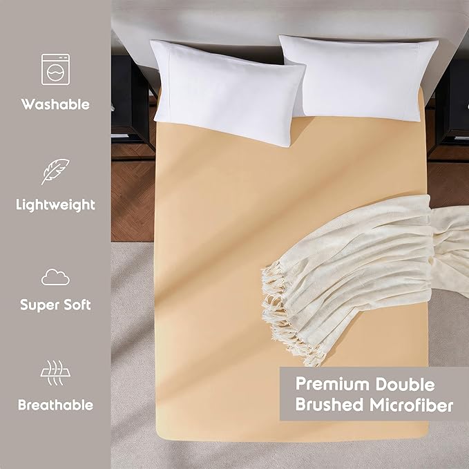 Nestl Camel Gold Extra Deep Pocket Twin Fitted Sheet Kids, Luxury Twin Size Fitted Sheet Only Easily Fits 18 to 24 Inch Mattress, Super Soft, Wrinkle-free, and Breathable Bed Sheets with Corner Straps