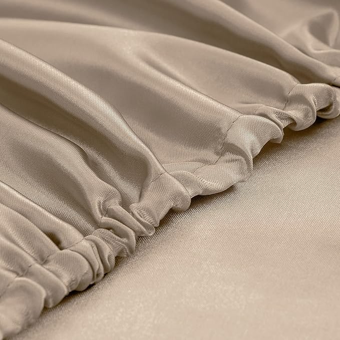 Homiest 4pcs Satin Sheets Set Luxury Silky Satin Bedding Set with Deep Pocket, 1 Fitted Sheet + 1 Flat Sheet + 2 Pillowcases (Cal King Size, Taupe)