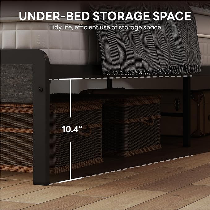 LIKIMIO Queen Bed Frame with Headboard, Dark Wood Camas Queen with Strong Supports, Sturdy, Noise-Free, No Box Spring Needed, Grey