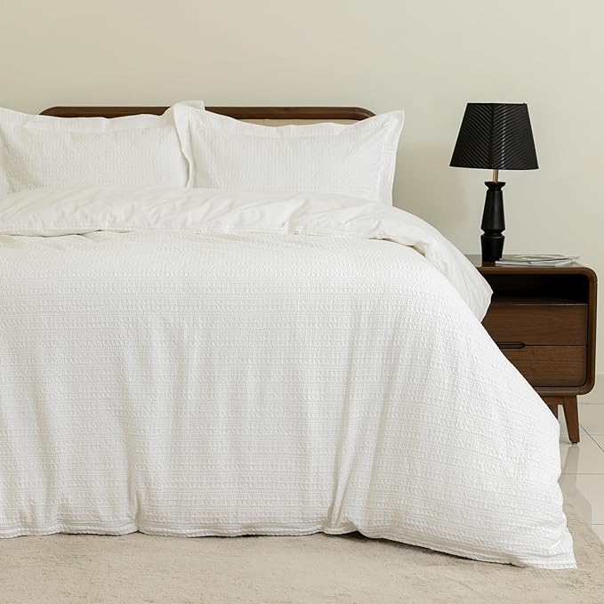 Dreamology Queen Duvet Cover, Waffle Weave Duvet Cover,100% Cotton Waffle Duvet Covers with Zipper Closure, Soft Textured & Breathable Duvet Cover Set,Bedding Duvets Covers 3 Pieces (Cloud White)