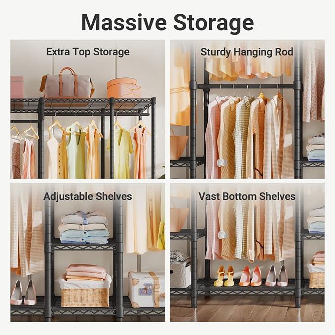 VIPEK V50 Heavy Duty Clothes Rack, Extra Large Freestanding Garment Rack with Adjustable Shelves, Open Closet Storage System for Bedroom, Reach-in/Walk-in Closet, 1300 lbs Capacity, Black