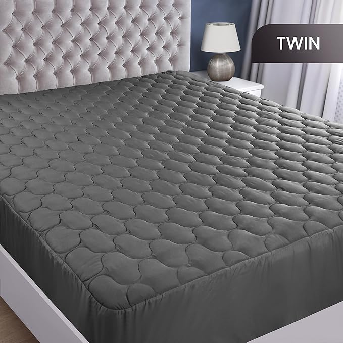 Utopia Bedding Waterproof Mattress Protector, Twin Mattress Pad, Noiseless Quilted Fitted Cover with Deep Pocket Stretches up to 16 Inches (Grey)