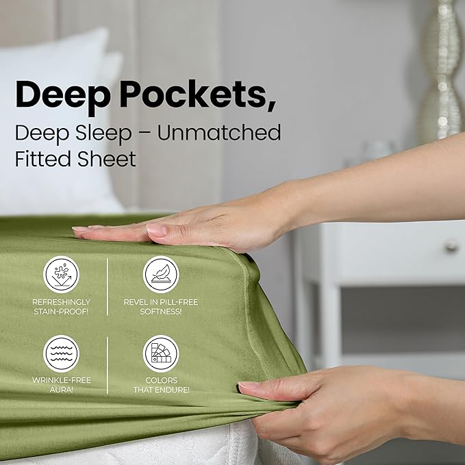 Utopia Bedding Queen Fitted Sheet - Bottom Sheet - Deep Pocket - Soft Microfiber - Shrinkage and Fade Resistant-Easy Care -1 Fitted Sheet Only (Olive)