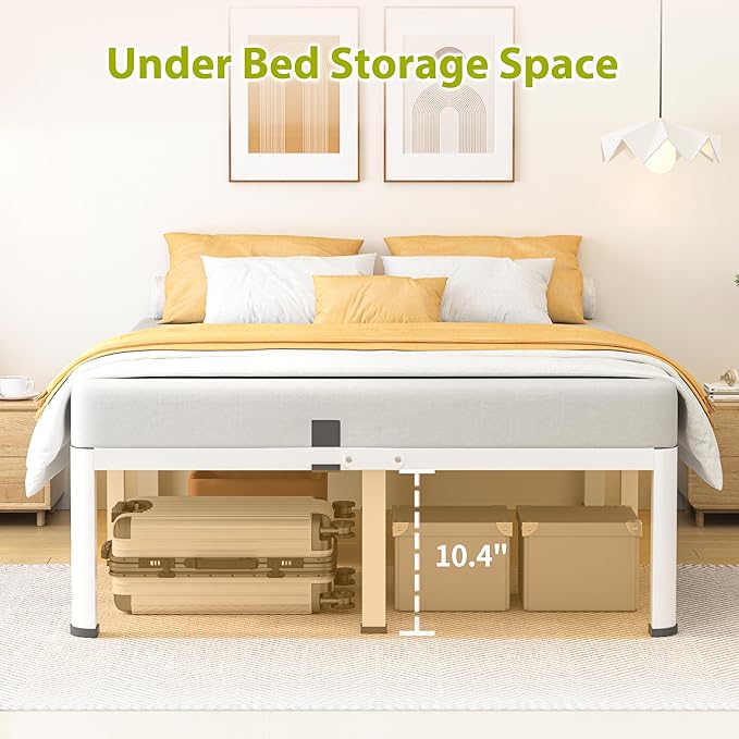 12 Inch King Bed Frame, Metal Platform Bed Frame with Round Corner Legs, 3500 lbs Heavy Duty Steel Slats Support, No Box Spring Needed, Noise Free, Easy Assembly, White