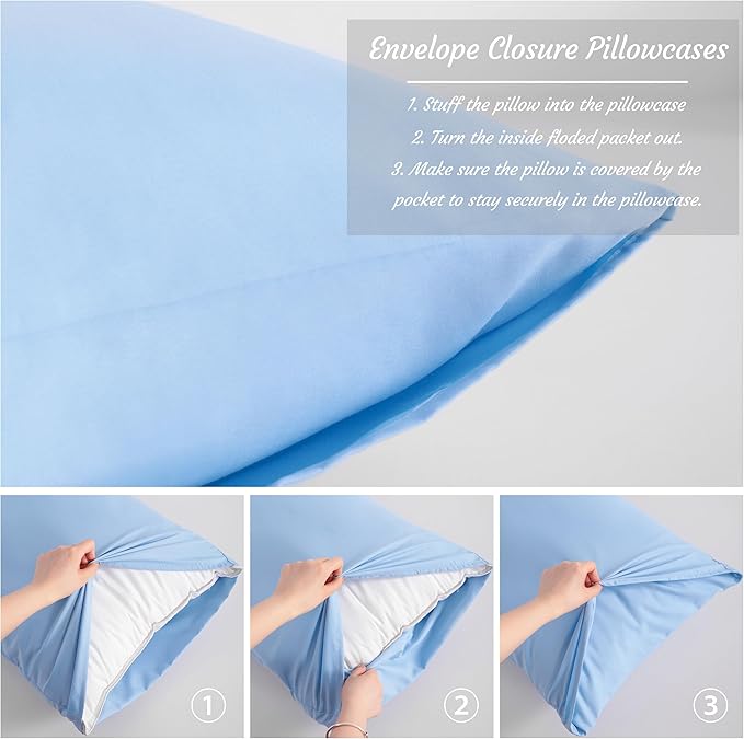 NTBAY King Pillow Cases Set of 2, 2 Pack Brushed Microfiber 20x40 Pillow Cases, Soft, Wrinkle, Fade, Stain Resistant Sky Blue Pillow Cases with Envelope Closure, 20x40 Inches, Sky Blue