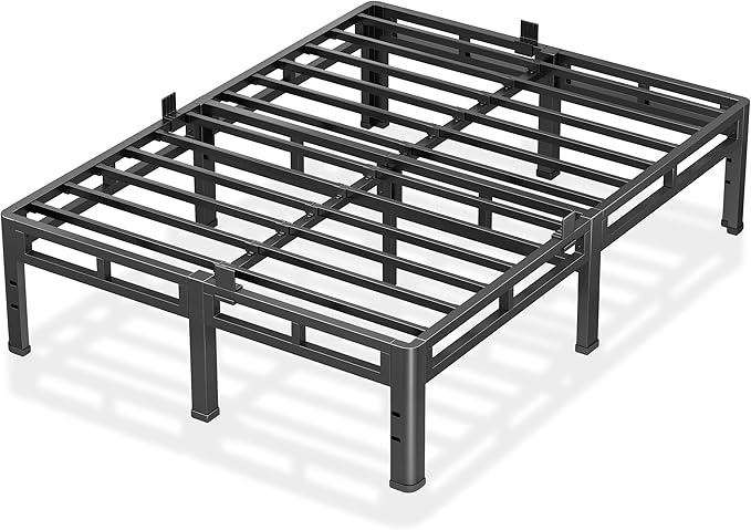 NKZ 12 Inch Queen Size Bed Frame, Metal Bed Frame & Box Spring 2 in 1 Platform with Round Corner Legs, 4000Lbs Heavy Duty Metal Frame, Mattress Slide Stopper, Headboard Hole, Noise-Free, Easy Assembly