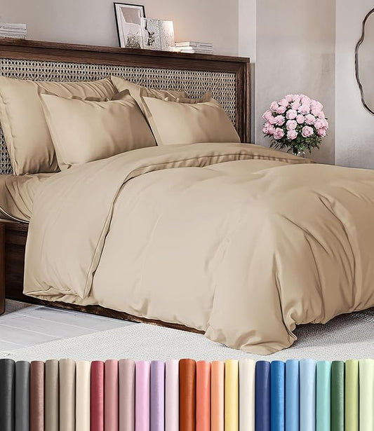 Duvet Cover King Size Set - Extra Soft King Duvet Cover 104" x 90" with 2 Pillow Shams - Hotel Luxury, Easy Care and Fade Free w/ Zipper Closures & Ties - All Season, Comfy, Cozy & Breathable (Cream)
