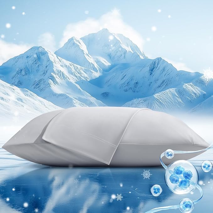 Cooling Pillow Cases 2 Pack King Size Cooling Pillowcases for Hot Sleeper Q-Max>0.5, Hydrates Skin & Hair, Reduces Wrinkles & Frizz, Soft Smooth Silky Pillowcases Envelope Set of 2, Grey