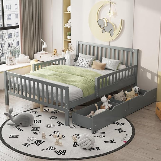 Bellemave Full Bed Frames with Storage Drawers for Kids, Full Bed with Rails, Full beds Frame for Boys/Girls/Adults, Gray