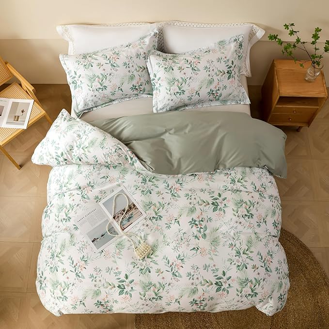 OAITE Duvet Cover Set,100% Cotton Comforter Cover with Floral Pattern Duvet Cover Set,Soft Bedding Set Includes with 3 Piece (2 Pillow Shams,1 Duvet Cover)