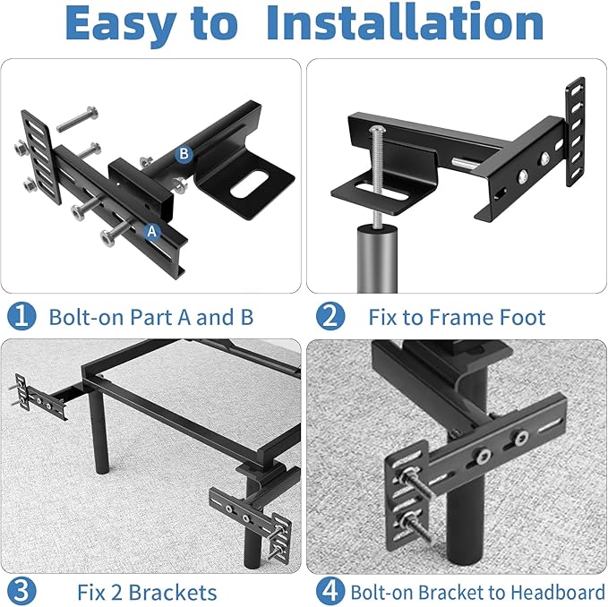 Adjustable Headboard Brackets for Metal Bed Frame with Footboard Extension Kit - Universal Heavy Duty Headboard Mounting Brackets Fit Twin, Full, Queen, King Size Beds, 2 Pack Matte Black