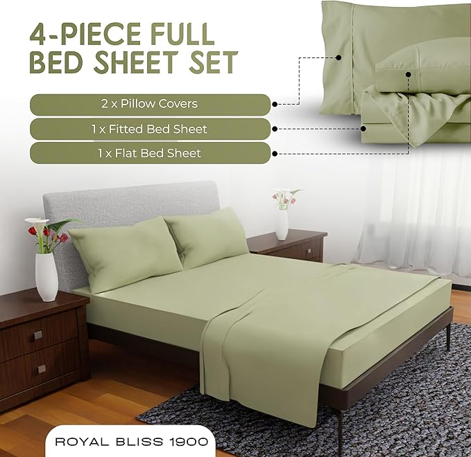 Full Size Bed Sheets – 4Pcs Bed Sheets Full Size Set, Deep Pocket, Double Brushed Microfiber, Fade Resistant, Soft & Breathable for Cozy and Comfortable Sleep(Sage)