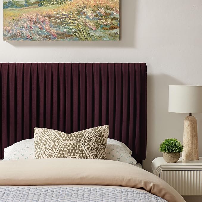 Modway Eloise Twin Velvet Headboard with Ruched Details in Mulberry - Modern Bed Headboard Only with Stain-Resistant Performance Upholstery, Height-Adjustable Mount