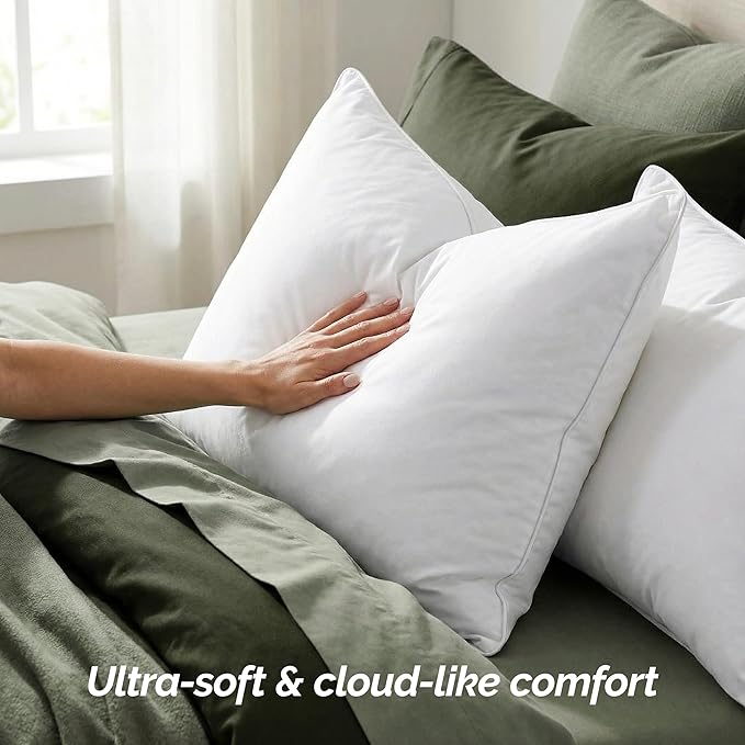 Elegant Comfort Luxury Down Feather 100% Cotton Cover King Size Set of 2 Pillows, Soft and Supportive Premium Hotel Quality Sleeping Pillows for Back, Side and Stomach Sleepers