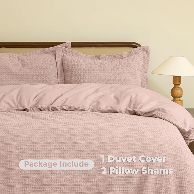 Dreamology Waffle Duvet Cover, King Duvet Cover Set,100% Cotton Waffle Weave Duvet Covers with Zipper Closure, Soft Luxury Textured & Breathable,King Bedding Set 3 Pieces (Dusty Pink)