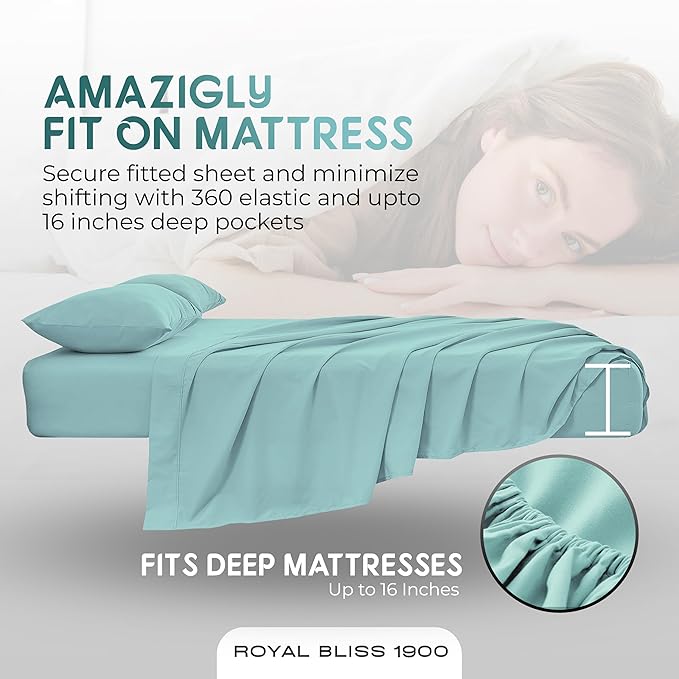 Split California King Sheets Sets - 5 Pcs Set - Split California King Sheets for Adjustable Bed Cal King Split Sheets Sets for Adjustable Bed California King Split Sheets (Aqua)