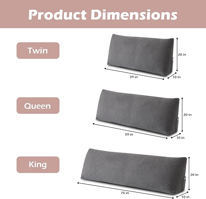 Headboard Pillow Twin, Triangle Bed Wedge Pillow for Headboard, Backrest Pillow for Sitting up, Reading, Working, Headboard Daybed Pillow with Removable Cover for Bed, Dorm Sofa, Dark Grey
