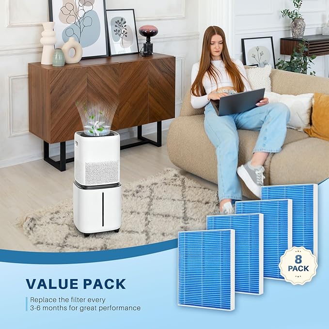 8-Pack 6000S Humidifier Wick Filter Replacement for LEVOIT Superior 6000S Smart Evaporative Humidifier, Effectively Capture Large Particles and Minerals,Extends Filter Life up to 6 Months