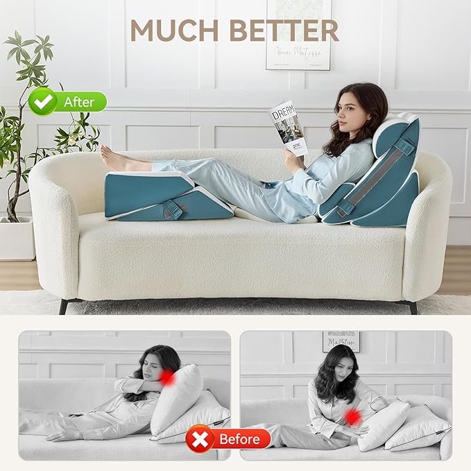 Yojoker 9PCS Orthopedic Bed Wedge Pillow Set for Sleeping, Back and Leg Pain Relief, Post Surgery Foam Pillow for Body, Triangle Adjustable Support Pillow - Acid Reflux Sleeping Pillows Navy