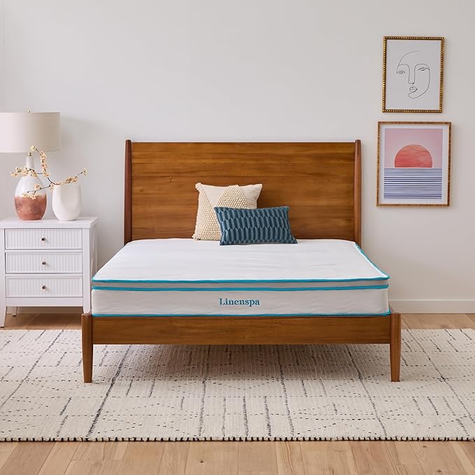 Linenspa 8 Inch Memory Foam and Spring Hybrid Mattress - Medium Firm Feel - Bed in a Box - Quality Comfort and Adaptive Support - Breathable - Cooling - Guest and Kids Bedroom - Queen Size