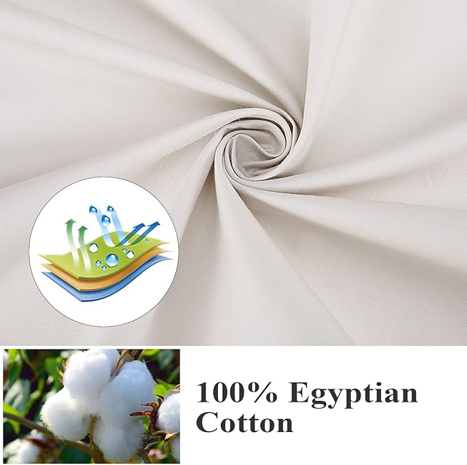 2-Pack Pure Cotton Fitted Sheet King Size, 600 Thread Count 16" Deep Pocket Egyptian Cotton Fitted Sheet (2pcs, King, Light Beige)