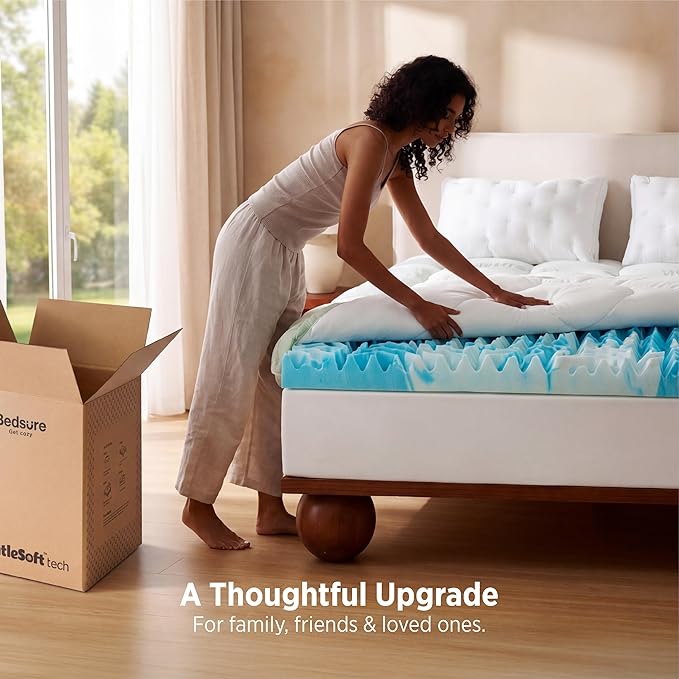 Bedsure Dual-Layer 5 Inch Memory Foam Mattress Topper Twin XL, 3 Inch Memory Foam + 2 Inch Viscose Made from Bamboo Mattress Topper Pad Cover, Flippable Memory Foam with Dual Comfort, White