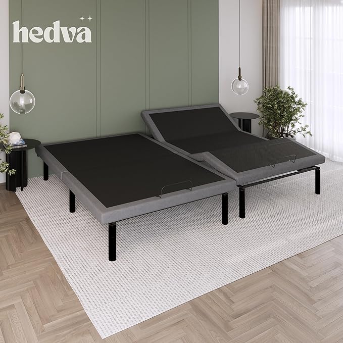 Hedva Adjustable Bed Frame with Massage Motors, 4 USB Ports, LED Light, 5-Minute Assembly, Multiple Preset Positions for Ultimate Comfort, Wireless Remote Control Adjustable Bed (Black, Queen)