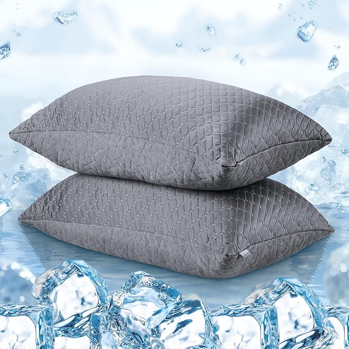 puredown King Size Pillows Set of 2, Shredded Memory Foam Pillows, Cooling Pillow King 2 Pack, Foam Pillow for Sleeping, Adjustable Firm Bed Pillow for Side, Back and Stomach Sleepers, Grey