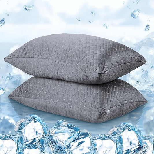 puredown King Size Pillows Set of 2, Shredded Memory Foam Pillows, Cooling Pillow King 2 Pack, Foam Pillow for Sleeping, Adjustable Firm Bed Pillow for Side, Back and Stomach Sleepers, Grey