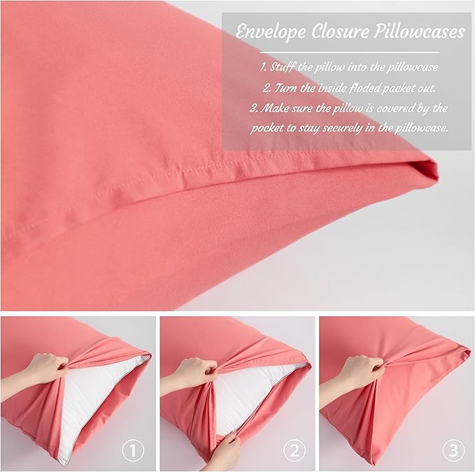 NTBAY Toddler Pillow Cases Set of 2, 2 Pack Brushed Microfiber 14x20 Pillow Cases, Soft, Wrinkle, Fade, Stain Resistant Coral Pink Pillow Cases with Envelope Closure, 14x20 Inches, Coral Pink
