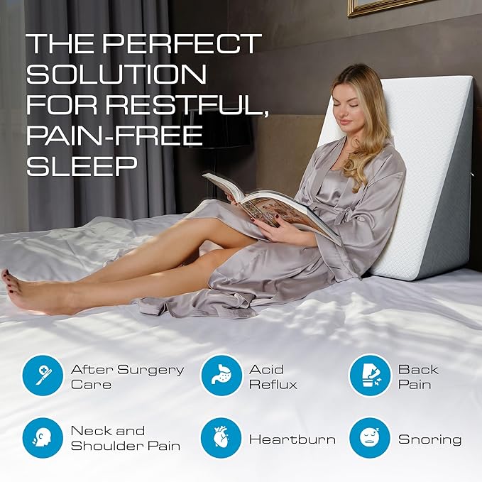 Kolbs Bed Wedge Pillow for Sleep Apnea, FSA Eligible Acid Reflux, and Back Pain Relief, with Chic Jacquard Cover - Headboard Wedges for Sleeping (Standard Wedge 12" Height)