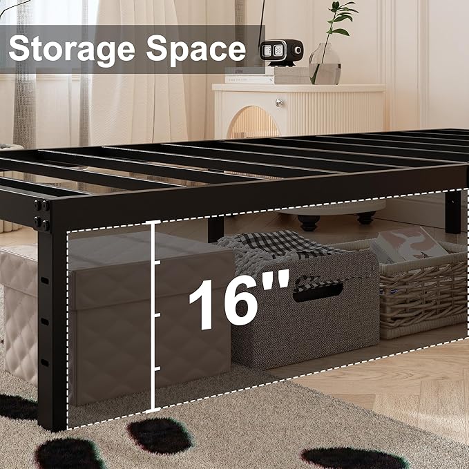 Maenizi Twin Bed Frames with Fabric Cover 18 Inch, Heavy Duty Metal Bed Frame Twin, No Box Spring Needed, Support Up to 2500 lbs, Easy Assembly, Noise Free, Black