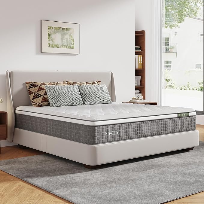 Novilla 12 Inch Full Size Mattress, Hybrid Mattress Full with Pocketed Coils & Gel Infused Memory Foam & Nylon Cooling Fabric for Motion Isolation & Pain Relief Comfort CertiPUR-US Certified