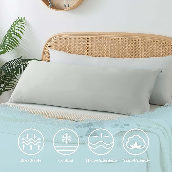 WhatsBedding Memory Foam Body Pillow with Zippered Cooling Cover, Full Body Pillow for Adults, Long Pillow for Sleeping, Fluffy Supportive, Ice Grey