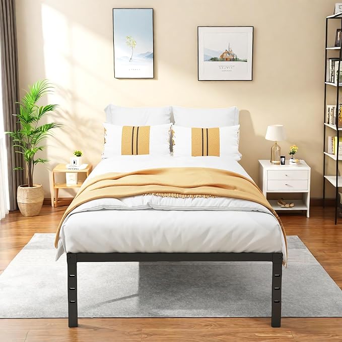 FONTOI Twin Bed Frames, 18 Inch Twin Size Metal Bed Frame with Underbed Storage Space, Heavy Duty Metal Slat Support, Platform Bed with No Box Spring Needed, Noise-Free & Easy Assembly, Black