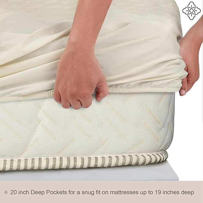 Bioweaves 100% Organic Cotton Mattress Pad Cover, GOTS Certified Cooling Quilted Fitted Mattress Topper & Protector with Soft Cotton Wadding - 20 Inch Deep Pocket, California King