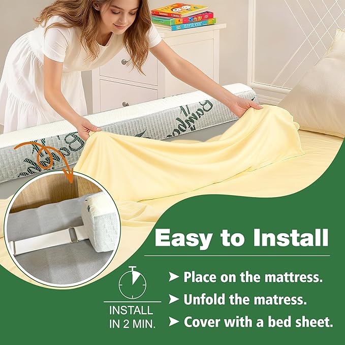Baby Bed Bumpers for Toddlers with Adjustable Bandd, Foam Bed Guard Rail for Kids Bed Twin Full Queen King Size Bed, 2 Pack