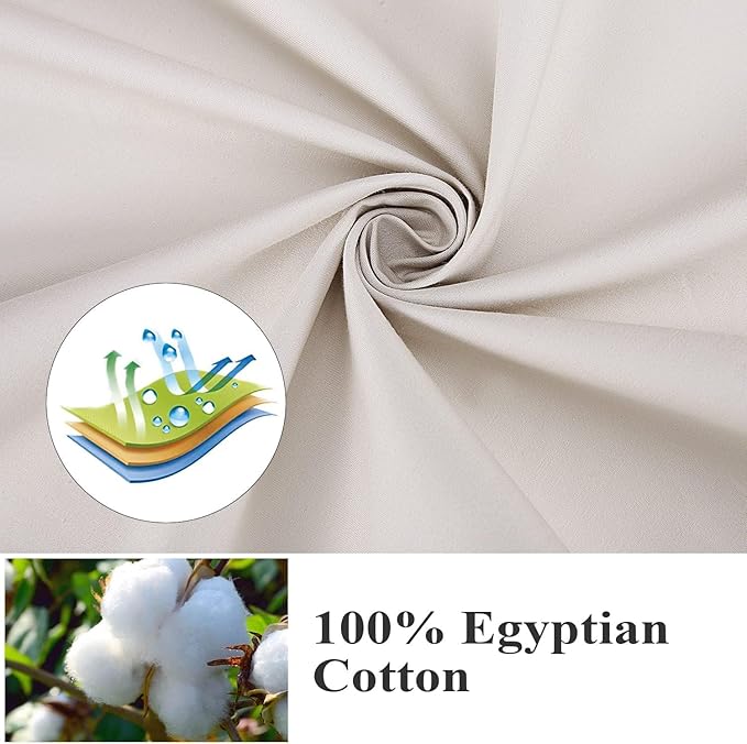 100% Egyptian Cotton Pillow Protectors Set of 4, 600 Thread Count Standard Bed Pillow Cases with Zipper, Sateen Weave Cooling Pillow Cases Quiet and Breathable Easy Care (4PCS, Standard, Light Beige)