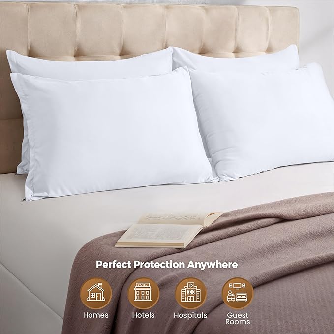 Utopia Bedding 4 Pack Pillow Protectors with Zipper King Size, Soft Brushed Microfiber Fabric Pillow Cases, Shrinkage and Fade Resistant Pillow Covers (White)
