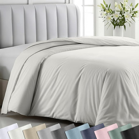 Duvet Cover Twin Size/Twin XL Size Only - Premium 400 Thread Count, Natural 100% Cotton Bed Duvet Cover, Soft Sateen, Button Closure and Corner Ties - Ivory (Pale Tone)