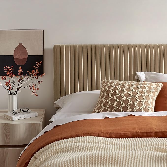 Modway Eloise Full Velvet Headboard with Ruched Details in Taupe - Modern Bed Headboard Only with Stain-Resistant Performance Upholstery, Height-Adjustable Mount