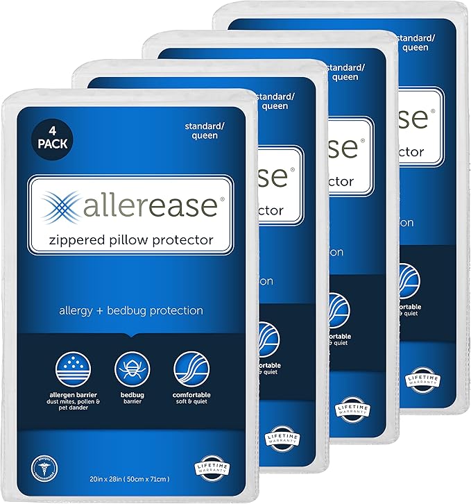 Set of 4 King AllerEase Pillow Protectors - Moisture Wicking, Advanced Allergy Protection & Set of 2 King AllerEase Pillow Protectors - Moisture Wicking, Advanced Allergy Protection