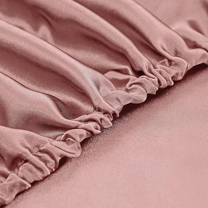 Homiest 4pcs Satin Sheets Set Luxury Silky Satin Bedding Set with Deep Pocket, 1 Fitted Sheet + 1 Flat Sheet + 2 Pillowcases (King Size, Rich Pink)